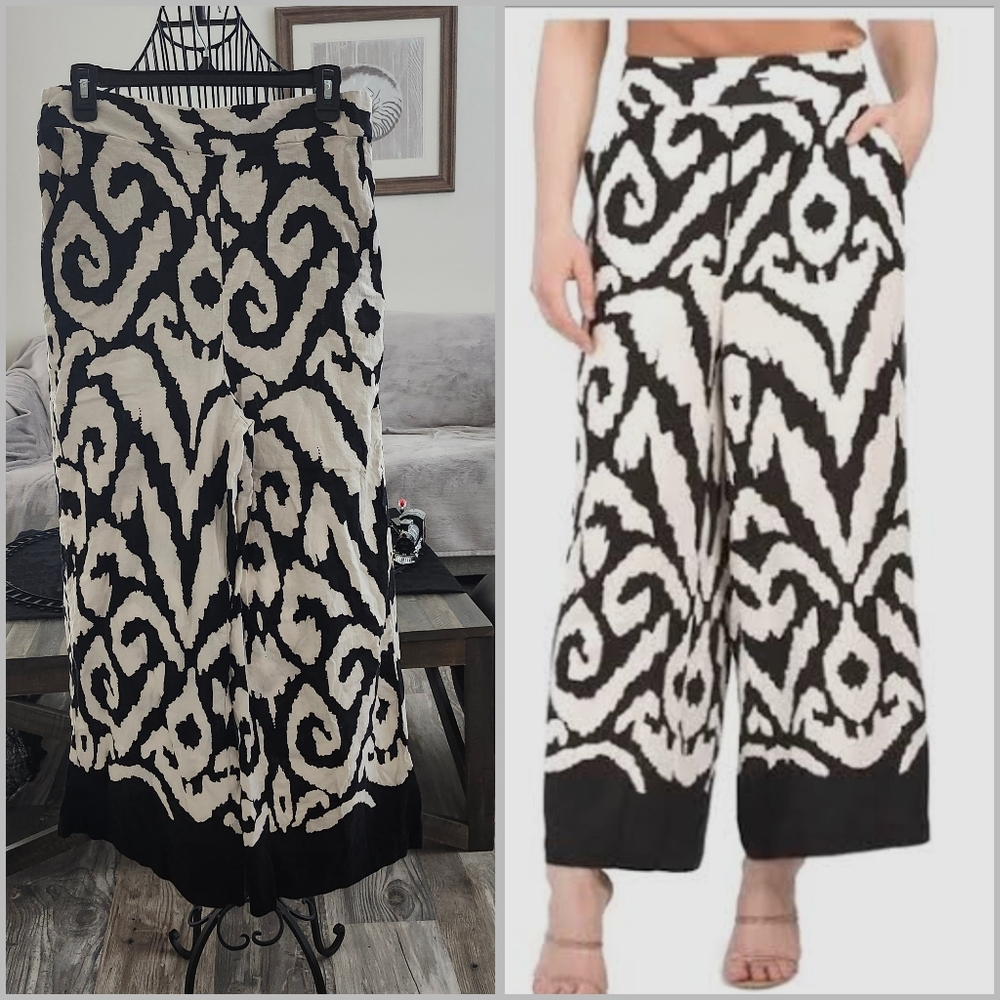 Rachel Zoe Summer Pants Black & Cream Print Women's Size Large